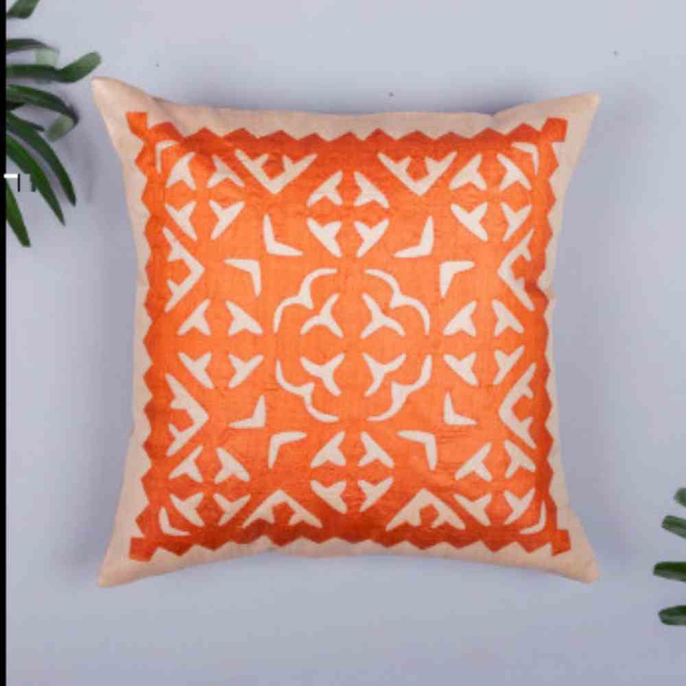 5 handcrafted applique cushion covers of size 16 x 16 inch _ Orange